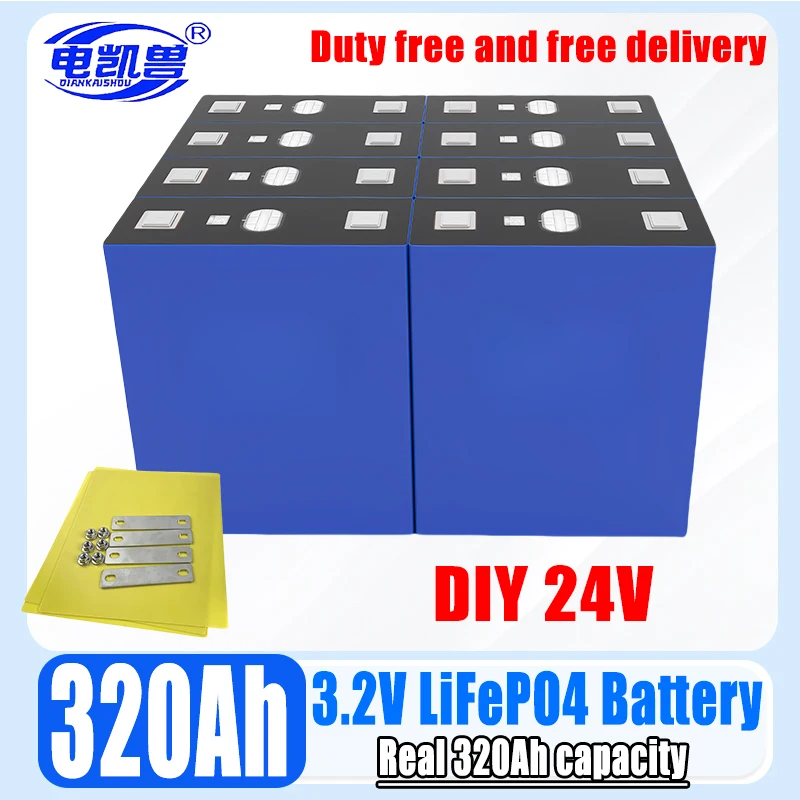 8pcs 3.2V 320Ah Brand new Lifepo4 Rechargeable Battery Lithium Iron Phosphate Cell 24v Travel Solar Campers batteries Duty-free