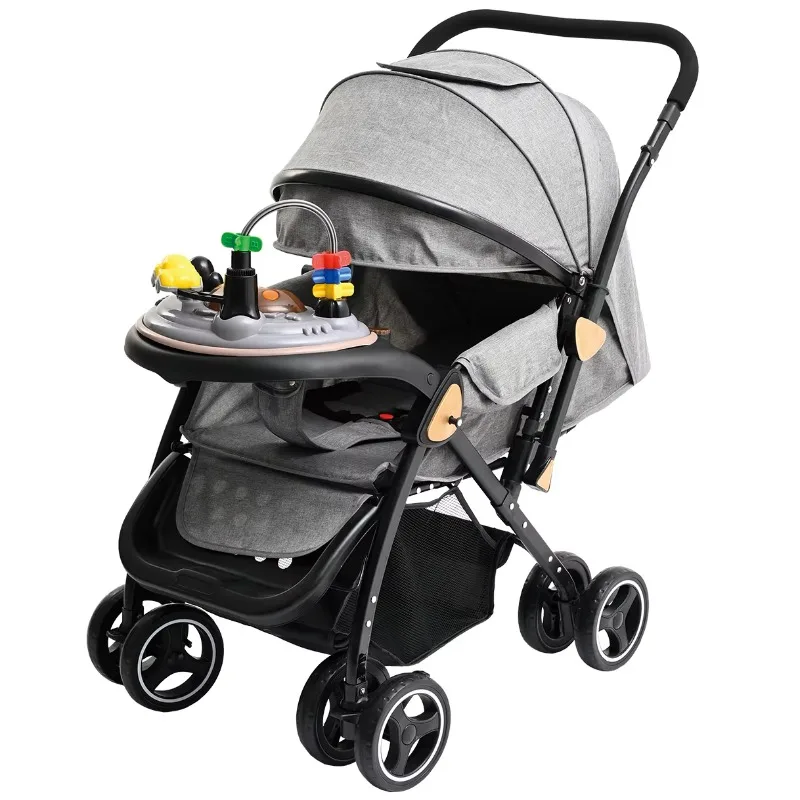 Portable Fodalbe Baby Stroller Pushchair Infant Pram With Reversable Seat & Removable Musical Food Tay & Toy Bar & Large Storage