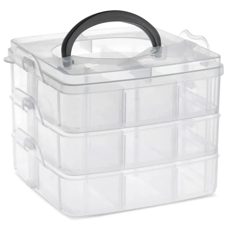 1 Pcs 3-Tier Transparent Stackable Adjustable Compartment Slot Plastic Craft Storage Box Organizer Snap-lock Tray