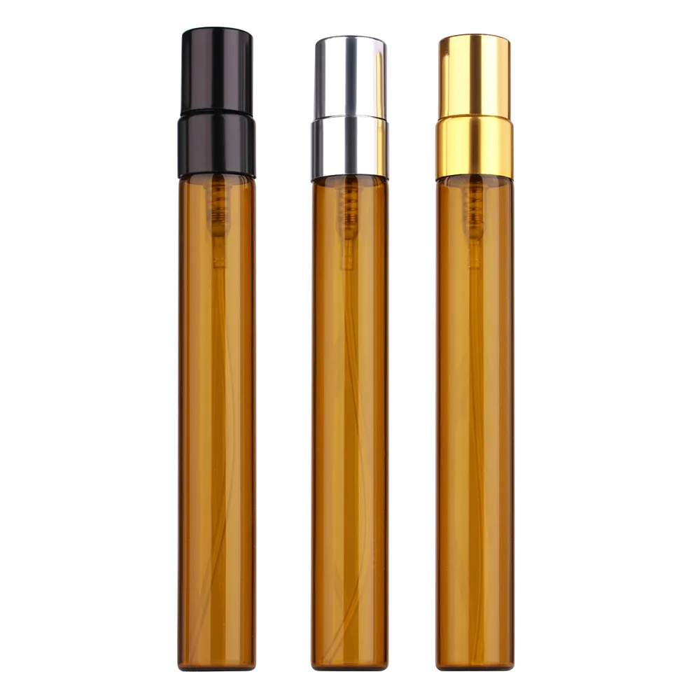 

100pcs/lot 10ml Amber Glass Empty Atomizer Perfume Bottle With Aluminum Cap Refillable Perfume Bottle Vials Travel Bottle