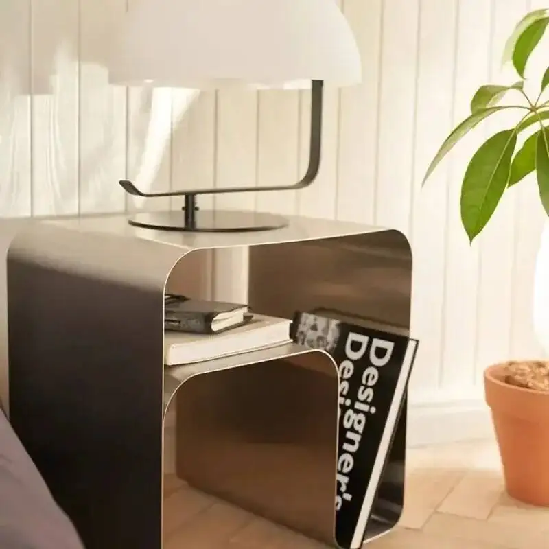 

Steel Side Nordic Modern Stainless Table Minimalist Storage Square Small Coffee Table Light Luxury Bedroom Bedside