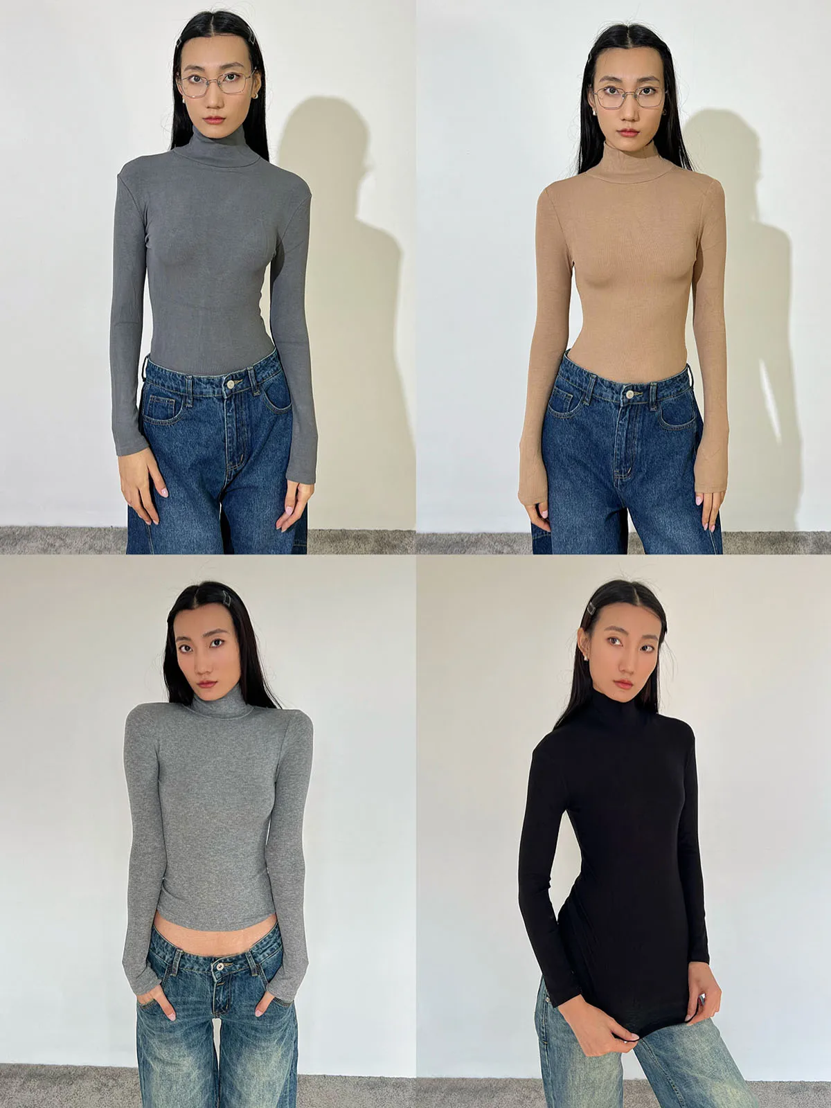 

Ele High Ne Long Sve Женская базовая футболка Pure Color Slim Fit High Elastici Tead Хлопковая футболка Casual Sle Slimm...