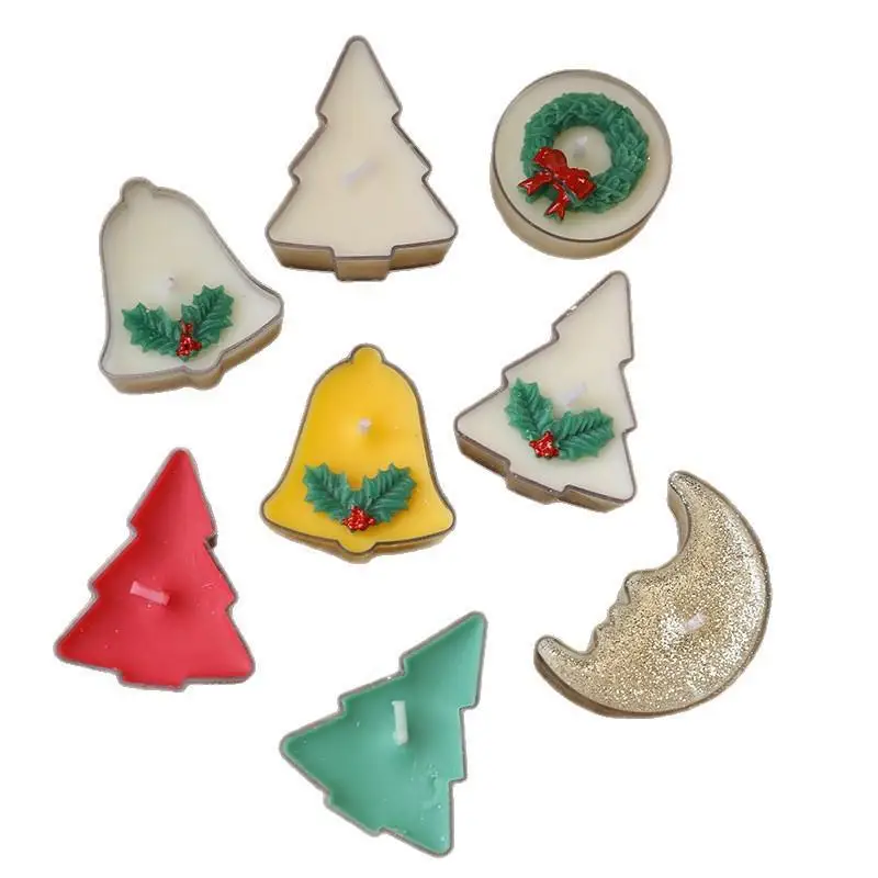 -2Pcs Christmas Shaped Scented Candle Set Tree Bell Moon Wreath Design Smokeless Wax Candle For Holiday Party Table Decor