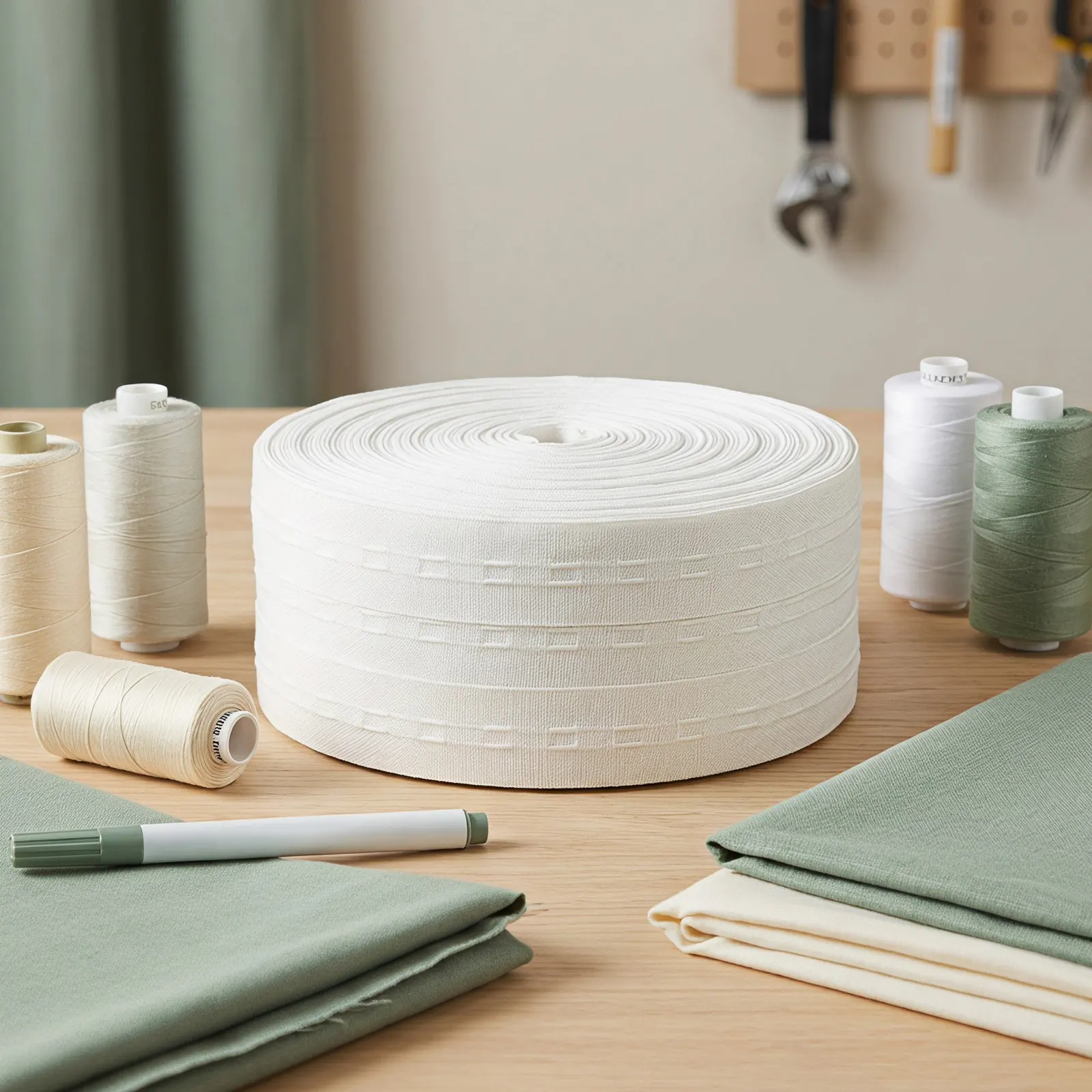 30M Curtain Pleat Tape White Polyester with Lining Narrow Drawstring Tape for Drapery Pleating Curtain Making Supplies