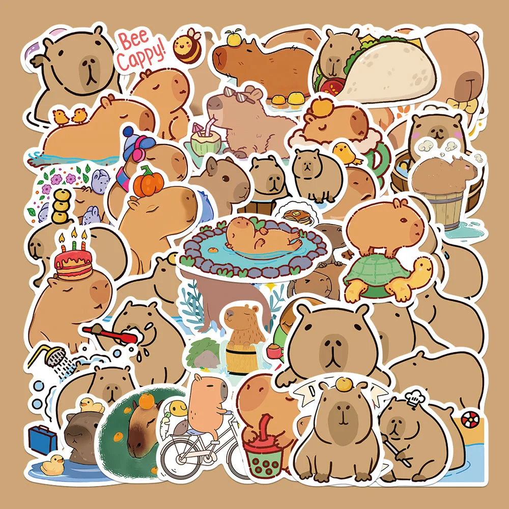 50pcs Cute Funny Cartoon Capybara Sticker Decals Decoration DIY Phone Notebook Suitcase Laptop Fridge Kids Sticker