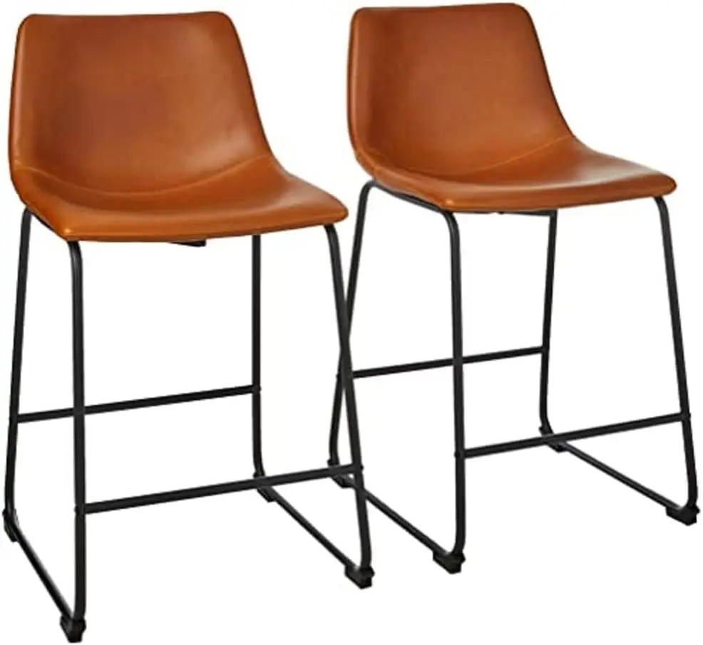 

Douglas Urban Industrial Faux Leather Armless Counter Chairs, Set of 2, Whiskey Brown