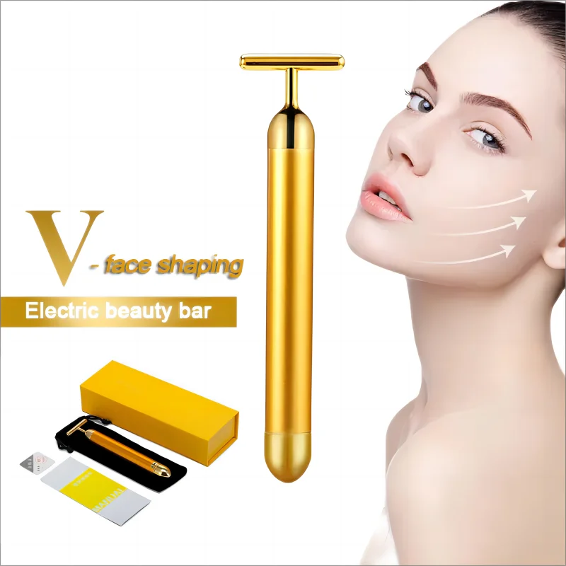 

24K Gesicht Massager T Typ Schönheit Bar Gold Energie Vibration Körper Schönheit Pflege Massage Gesichts Werkzeuge Home Bedienen