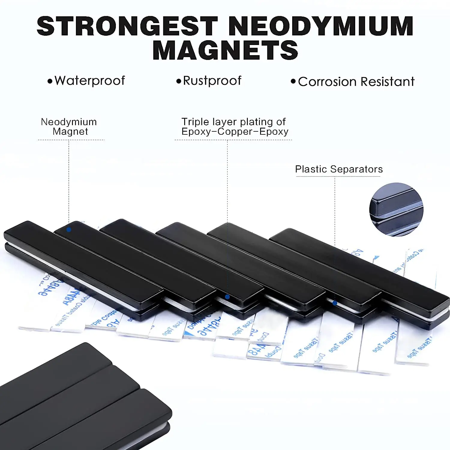 Neodymium Bar Magnets Powerful Metal Neodymium Magnet for Craft Strong Permanent Rare Earth Magnets with Double-Sided Adhesive