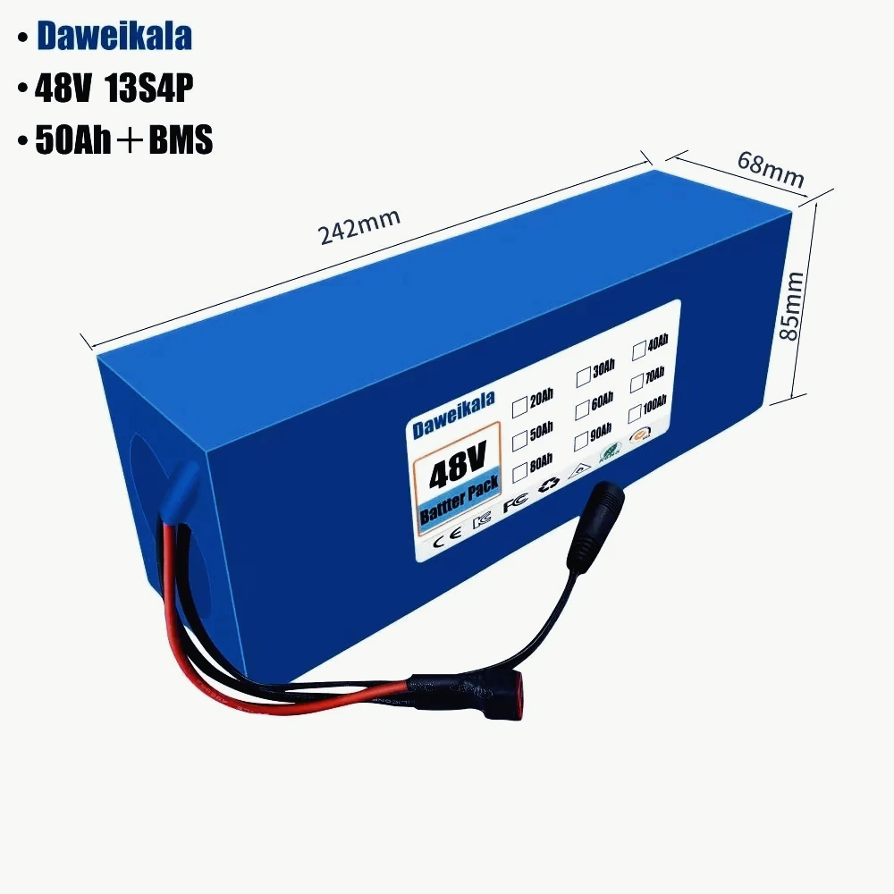 

48V 50Ah 13S4P Ebike Battery Customizable High Power Lithium-ion Battery Pack for Electric Tricycles Electric Bicycles with BMS
