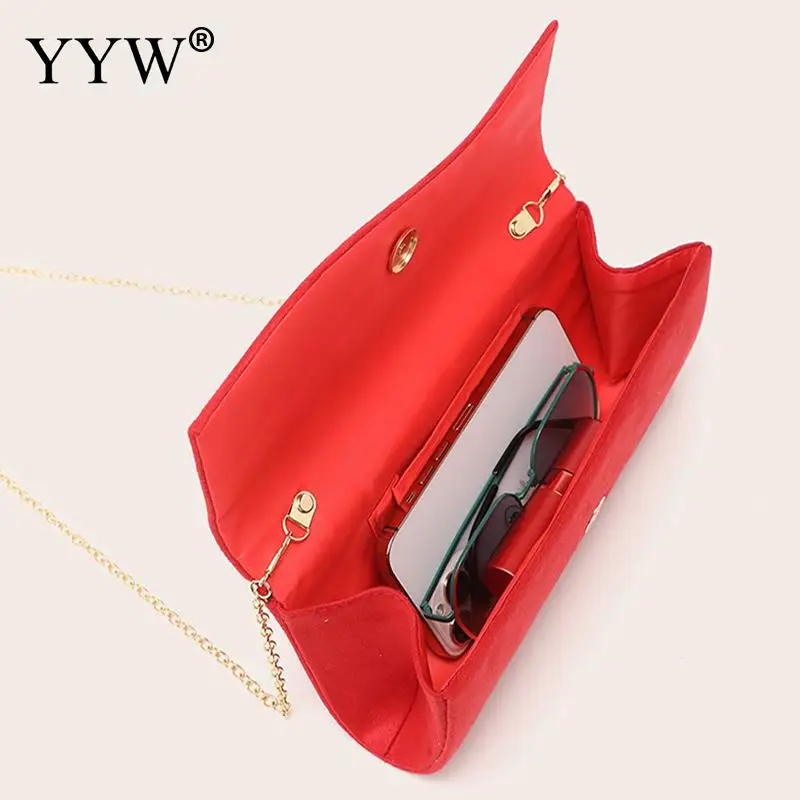 Simple Solid Color Satin Clutch Handbag for Women Elegant Envelope Clutch Bags Metal Chain Crossbody Shoulder Messenger Purse