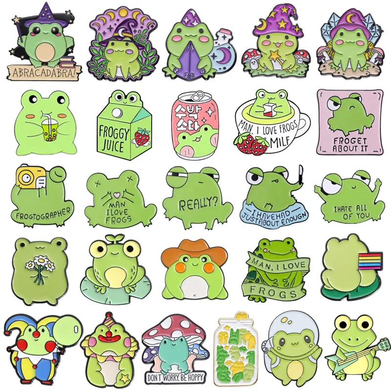 Cartoon Frog Enamel Pins Cute Magic Frog Drink Dice Frog Animal Brooches Lapel Badge Jewelry Gfits For Kids Friends