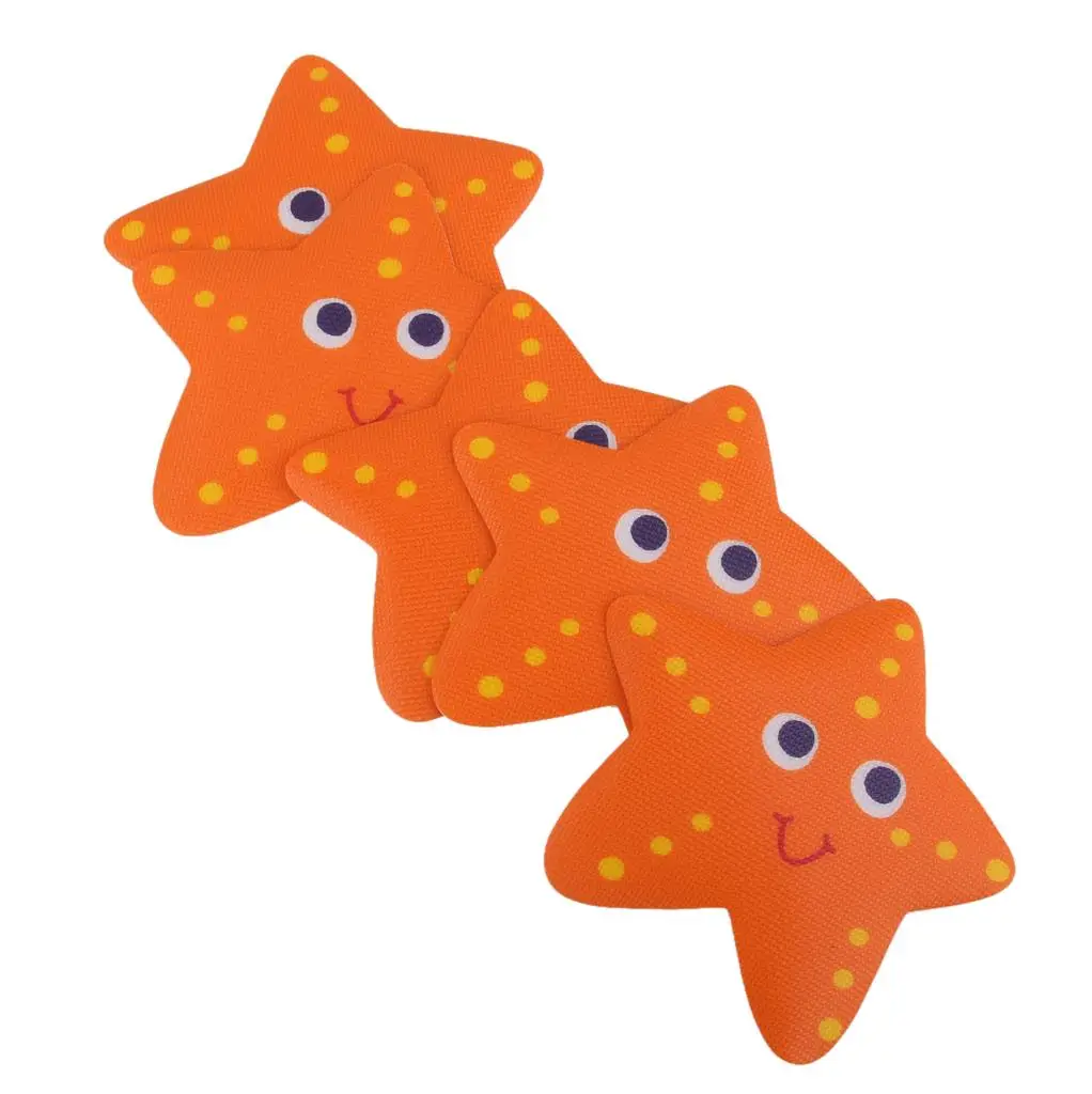 5Pcs Tub Treads Non Slip Bath Tub Sticker Applique Starfish Orange