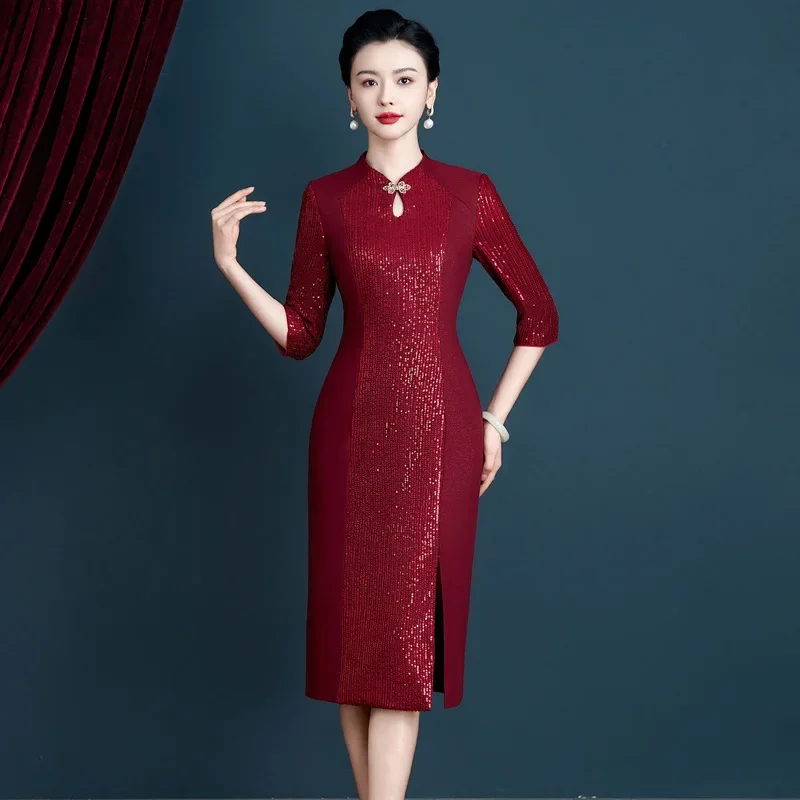 Yourqipao 2027 Spring Chinese Style Evening Dress Qipao Prom Party Dress Mother of The Bride Wedding Dress Cheongsam for Women
