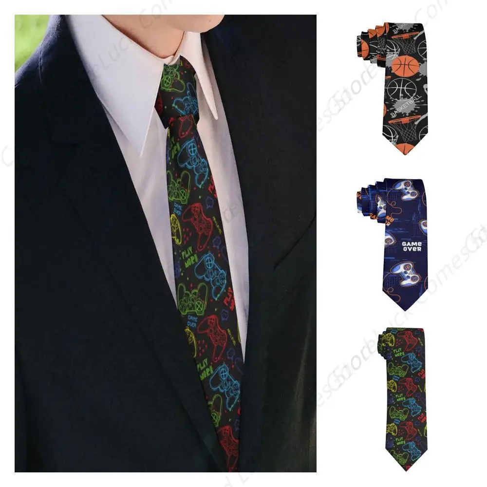 Men's Fashion Necktie Compatible with Game Sports Basketball Print Regular for Suit Business Daily Prom Smooth Polyester Ties