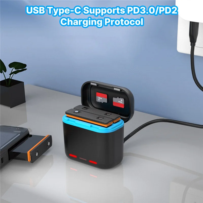 -A25M Carregador de bateria de 2 canais com slots para cartão SD Estação de carregador de bateria Carregador de carregamento rápido para câmera Insta360 X3