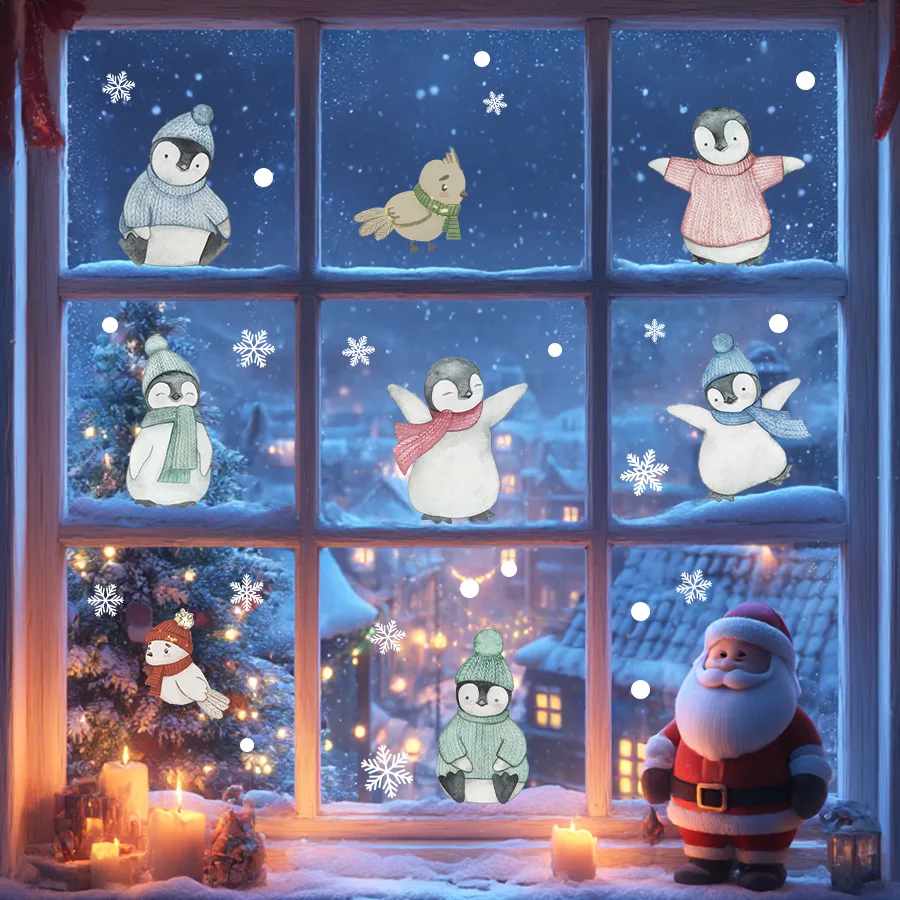 Winter Christmas Cute Cute Penguin Self-adhesive Static Sticker Holiday Decoration Glass Window Sticker