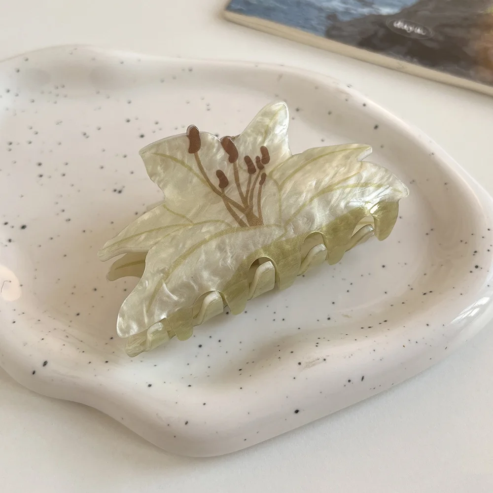 

New Acrylic Double Sided Flower Printed Shark Hair Clip Claw For Women Girl Fashion Thick Barrettes Hair Accessories Tool