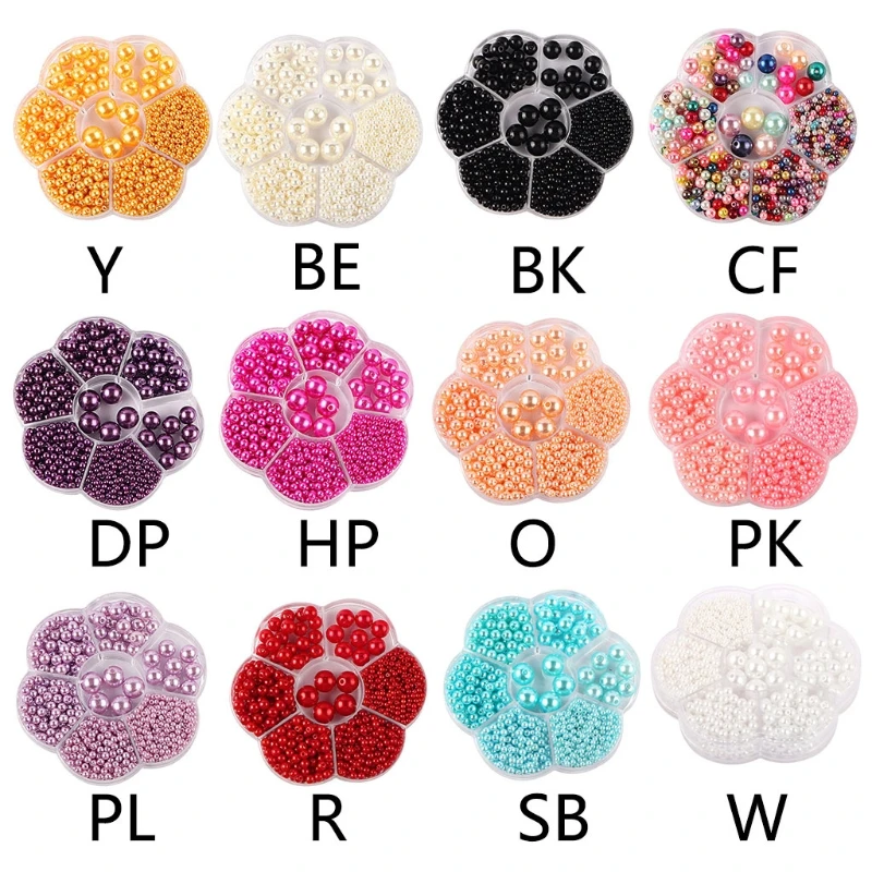 Y4QE 1150Pcs 3/4/5/6/8/10/12mm 12colors Round Fake Pearls Beads Luster Loose Spacer Beads for DIY Craft Necklaces