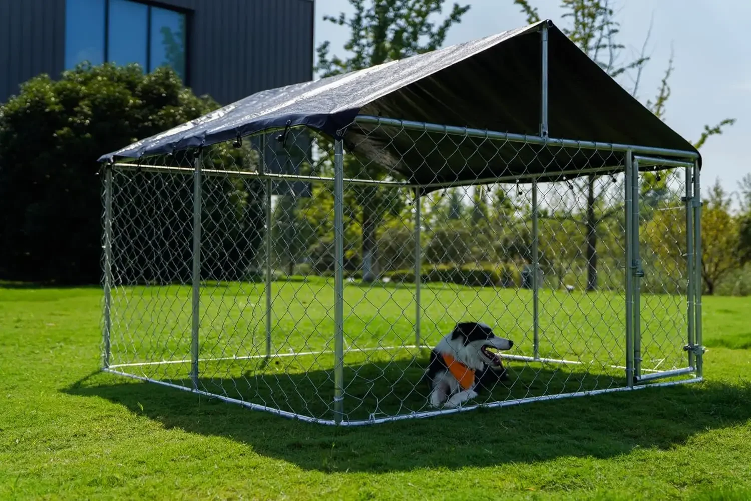 Cercadinho para cães ao ar livre, canil resistente para cães, malha grande, gaiola para animais de estimação, cerca de aço com trava segura (6,56 'x 6,56')