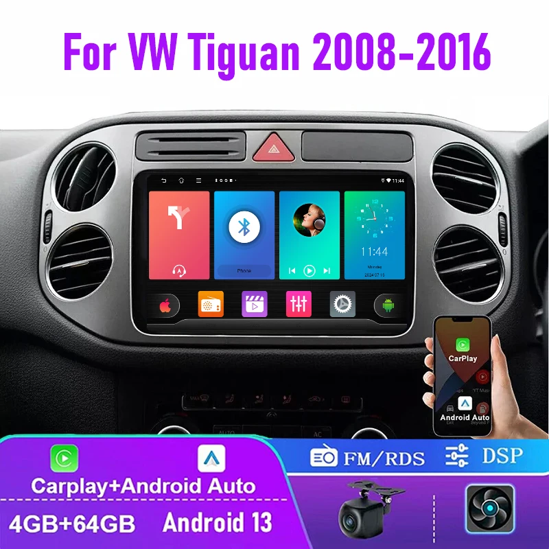 

9'' 4+64GB For VW Tiguan 2008-2016 Car Radio Apple Carplay Android Auto Intelligent System Multimedia Player GPS BT Bluetooth