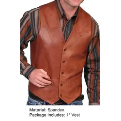 Men's Leather Vest V Neck Single-breasted Western Sleeveless Men Waistcoat Motorcycle Biker Leather Jacket Club Chopper Vest