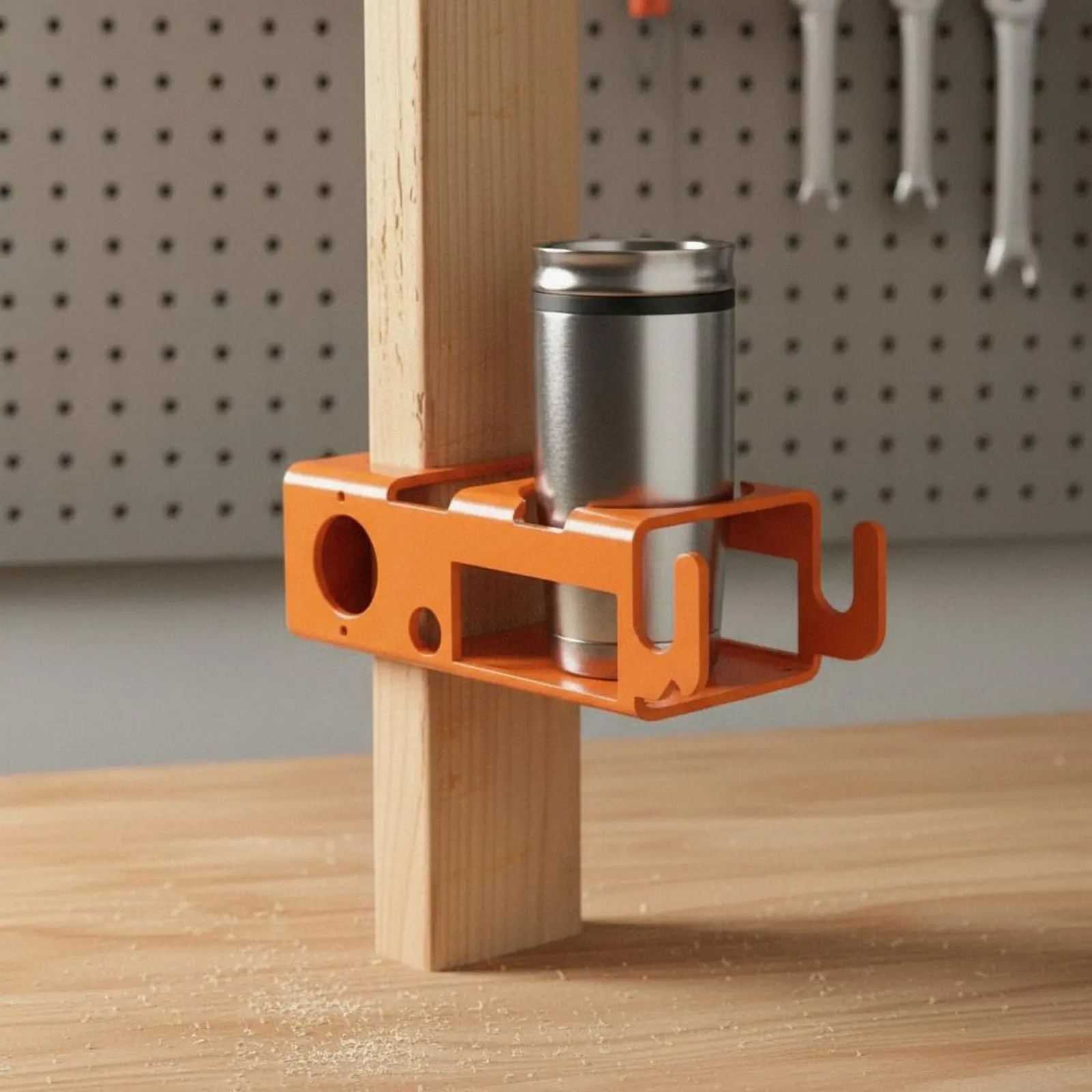 

Post Mount Drink and Phone Holder Portable Wood Post Multi-Holder Construction Site Mug Holder Easy Installation for Carpenters