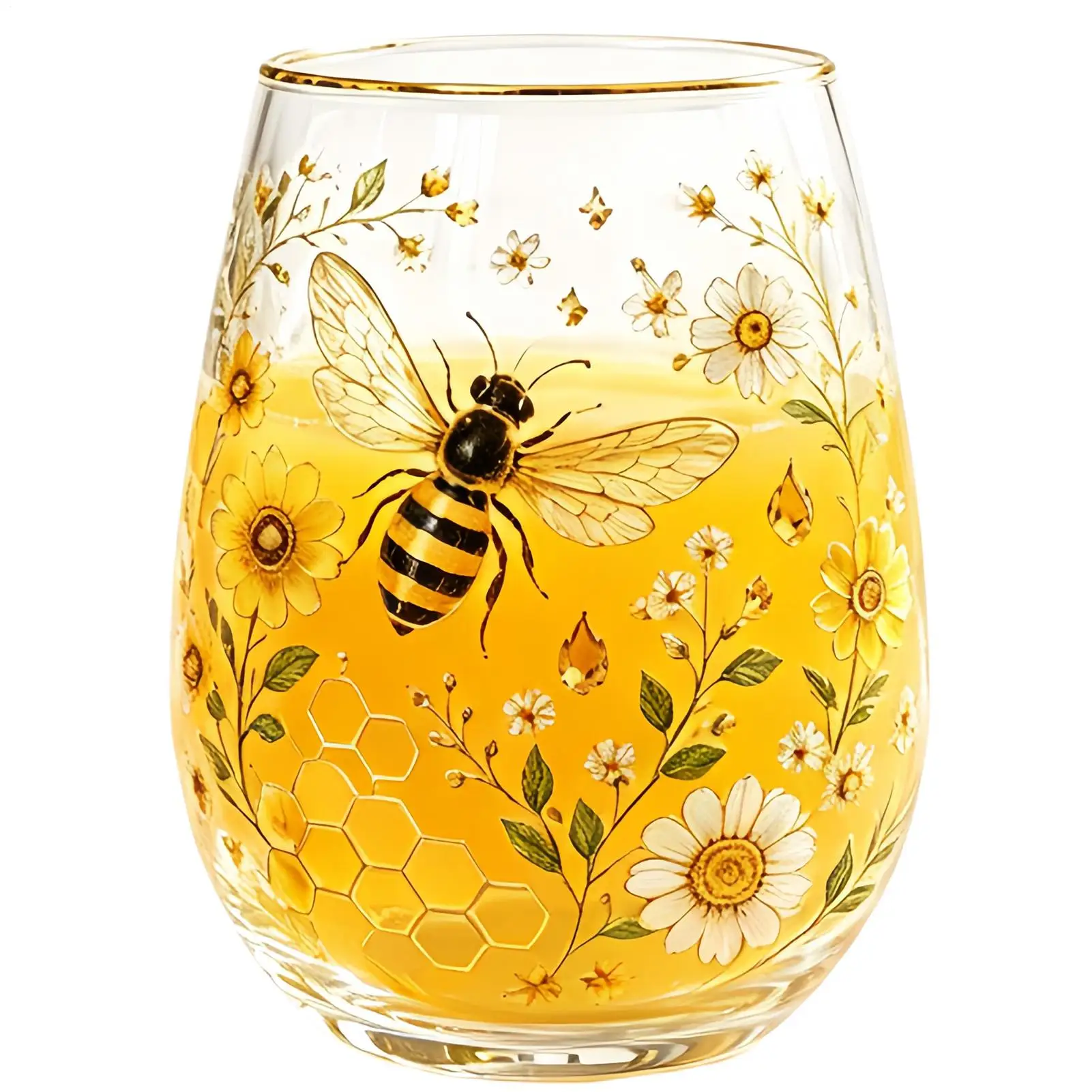 Aesthetic Glass Cup 14oz Bee Bird Themed Clear Embossed Glassware Garden Inspired Tumbler for Women Mom Girlfriend Hot Cocoa