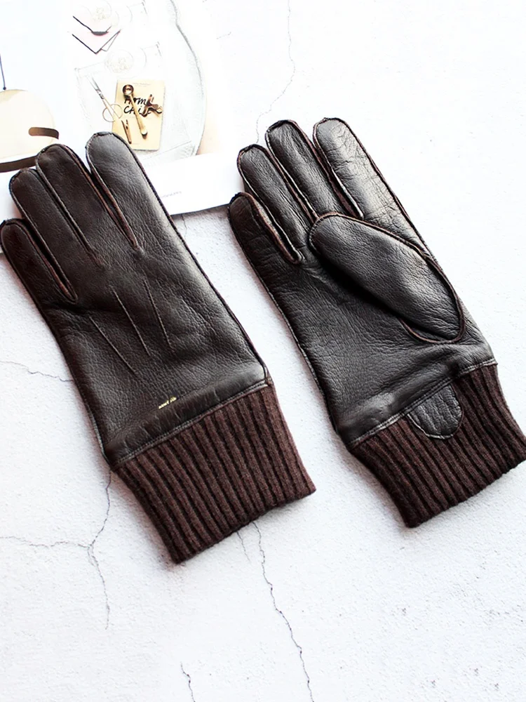 Motorcycle Riding Deerskin Gloves Men's Touch Screen Leather Driving Winter Warm Windproof Cold-Proof Aviation Driving