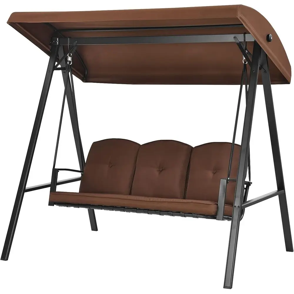 

3-Person Porch Swing with Removable Seat Cushions, Durable Steel Frame for Outdoor, Patio, Garden, and Poolside Relaxation