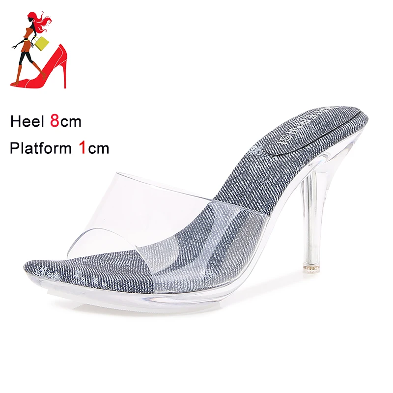 Summer 8CM Slippers For Woman Luxury Designer Transparent Heel Shoes Outdoor Non-slip Ladies Sandals Fashion Clear Jelly Shoes