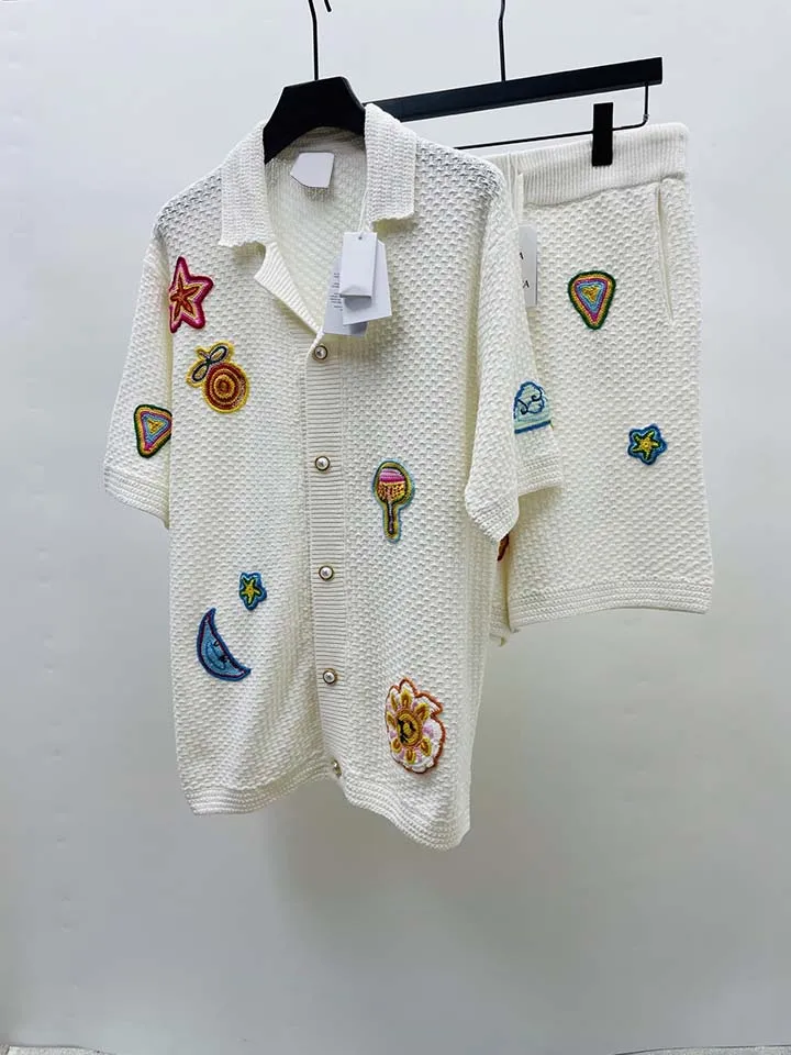 

2026 Best Quality Casinoblank Paris Hand Made Embroidery Women Men Knitted Sweater Cardigan Oversized Men Short Sleeve Sweater