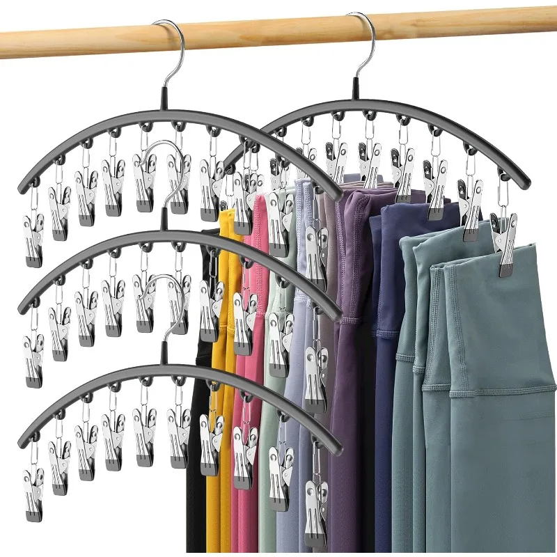 Legging Organizer for Closet, Metal Yoga Pants Hangers 4 Pack W/10 Clips Holds 40 Leggings,Space Saving Hanging Closet Organizer