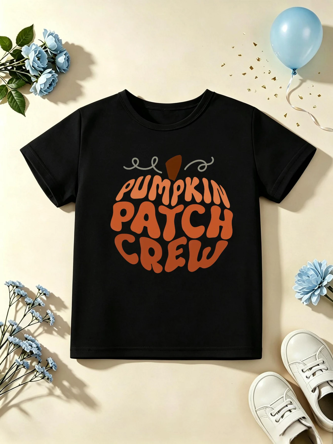Pumpkin Patch Crew Letter Printed T Shirt Girls/Boys Thanksgiving Gift T-Shirt Funny Kids Clothes