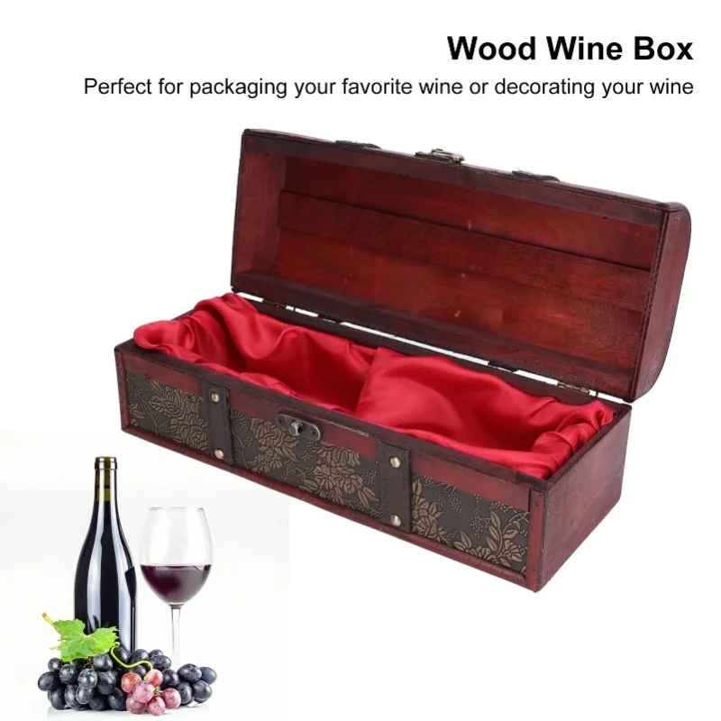 

Wood Wine Box European Retro Style Printed Pattern Alcohol Bottle Box For Wine Storage Gift Packaging