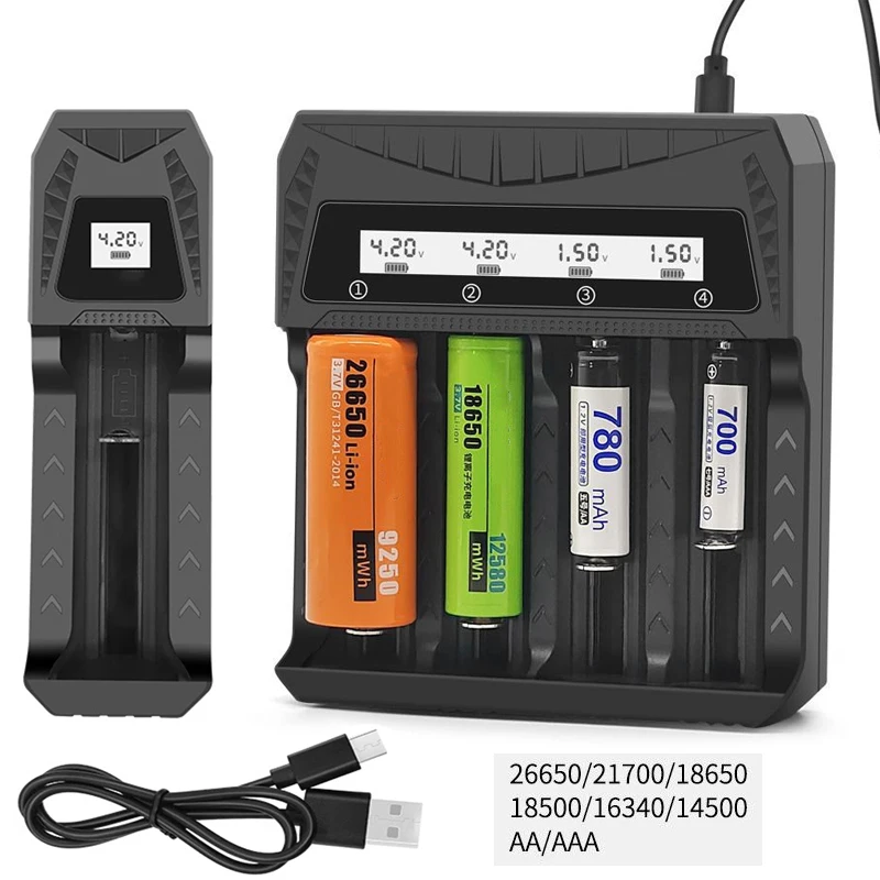 Intelligent LCD Battery USB Charger - 1/2/4 Slots for 18650 4.2V Li-ion & 1.2V Ni-MH AA/AAA Rechargeable Batteries