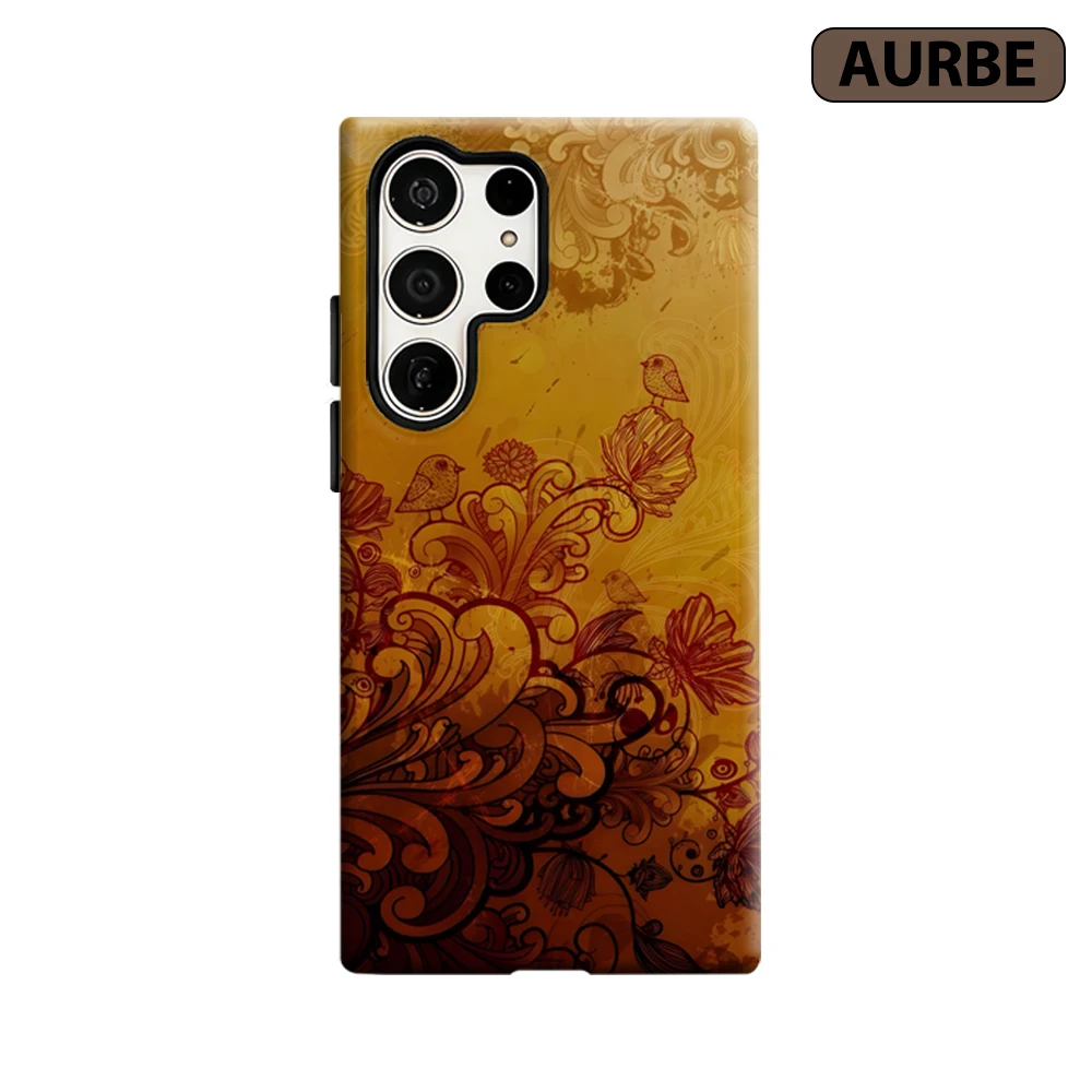 Golden Swirls Phone Case for Samsung Galaxy S26 S25 Ultra S24 S23 Ultra Plus Shockproof Double Layer Tough Back Cover
