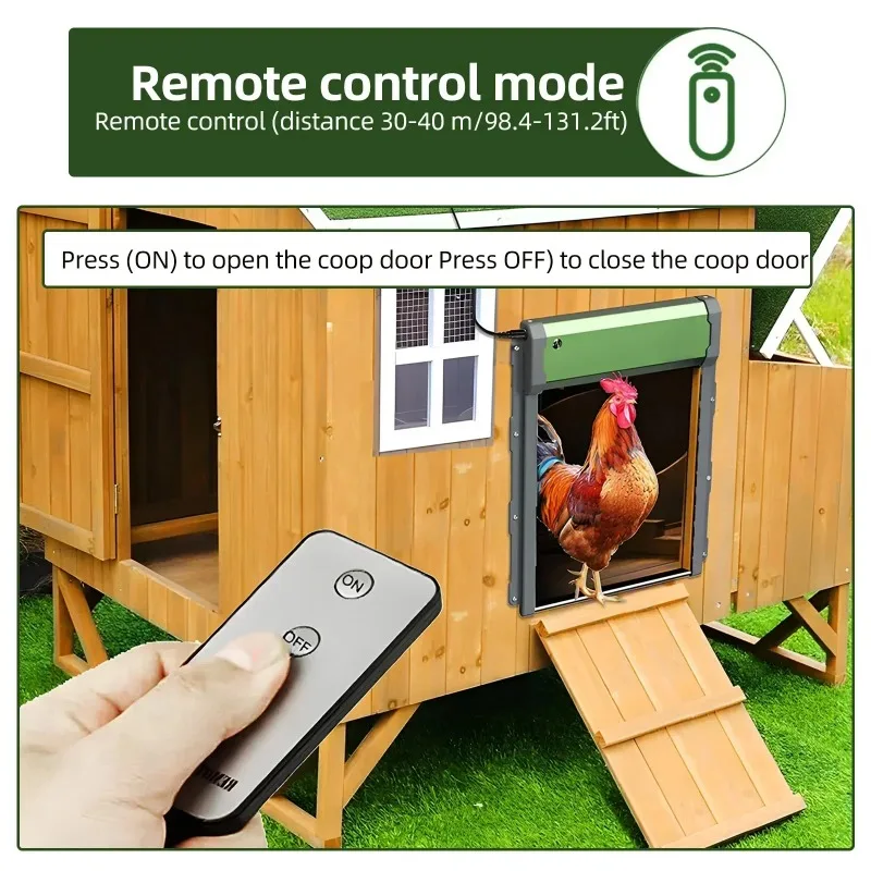 

Automatic Chicken Coop Door Solar Powered Aluminum Alloy Chicken Door with Timer / Light Sensor / Remote Control / Manual Mode