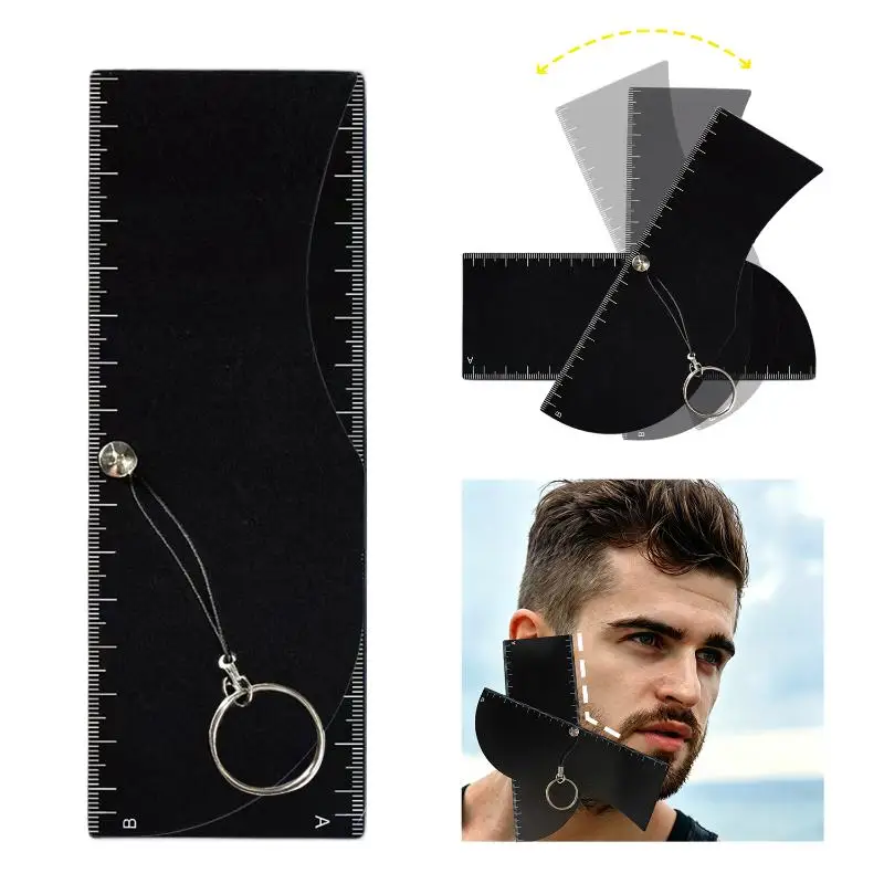 Rotatable Reusable Enhancement Barber Card Easy To Clean With Measurement Indicators Beard Line Up Tool Black Hairline Maker