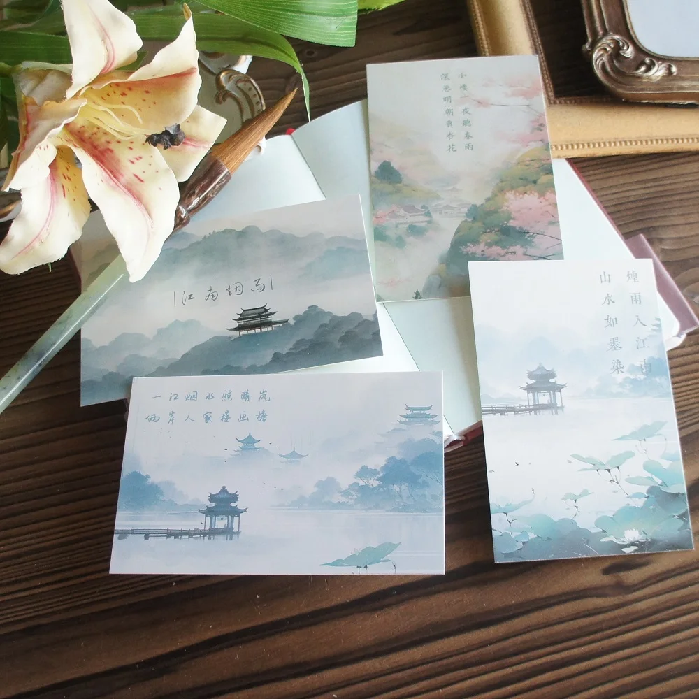 15pcs Landscape Painting and Poetry Design Post Card Greeting Cards Gift Card Party Invitation Scrapbooking Use