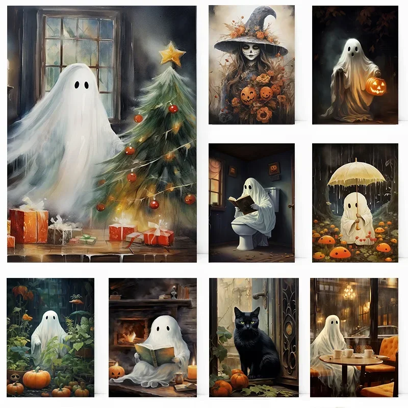 2026 Abstract Wall Art Halloween Spooky Cute Dark Romantic Witch HD Canvas Print Poster Home Bedroom School Decorative Painting