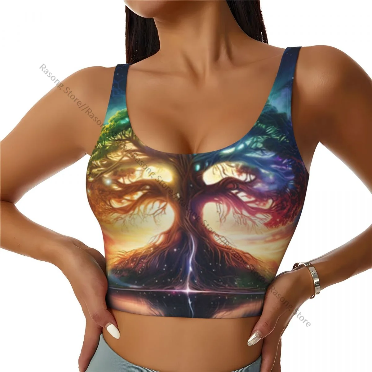 Women Sexy Sports Vest Fantasy Tree Of The Rays Rising Sun Female Streetwear Sport Lingerie Tee Crop Top