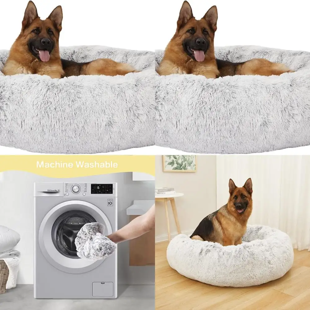 

Extra Large 45 Calming Donut Dog Bed - Anti-Anxiety, Plush, Washable, Non-Slip (Light Grey)