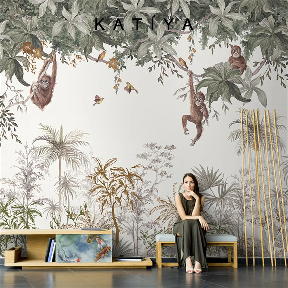 Custom Southeast Asian forest monkey wallpapers for living room TV background 3d wall sticker mural palm 3D wallpaper home decor