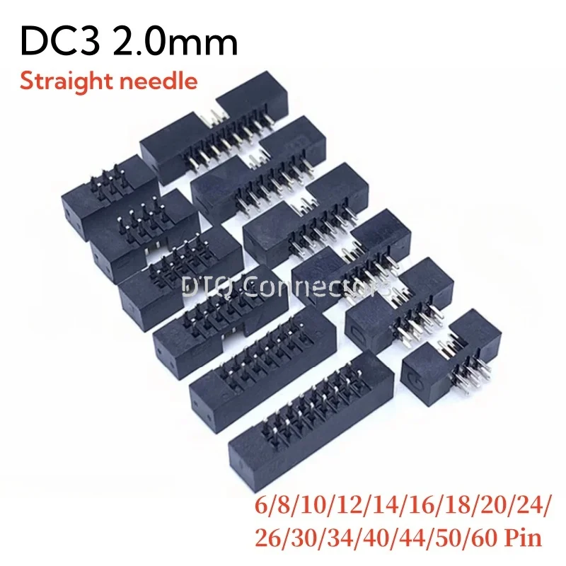 10Pcs 2.0mm Pitch DC3 Male DIP Straight Box Header 6/8/10/12/14/16/18/20/24/26/30/34/40/44/50/60Pin IDC Socket