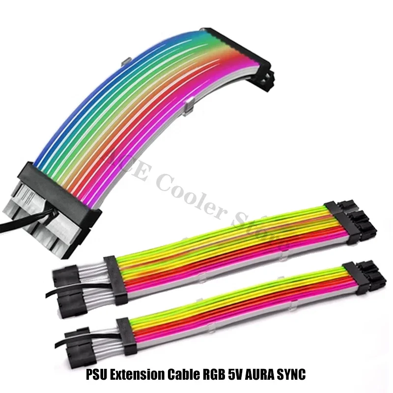 PSU Extension Cable RGB 5V AURA SYNC Gen. 2Th ATX 24Pin Triple 8Pin RGB Silicone Neon Line Not Lian Li Strimer Plus Black White