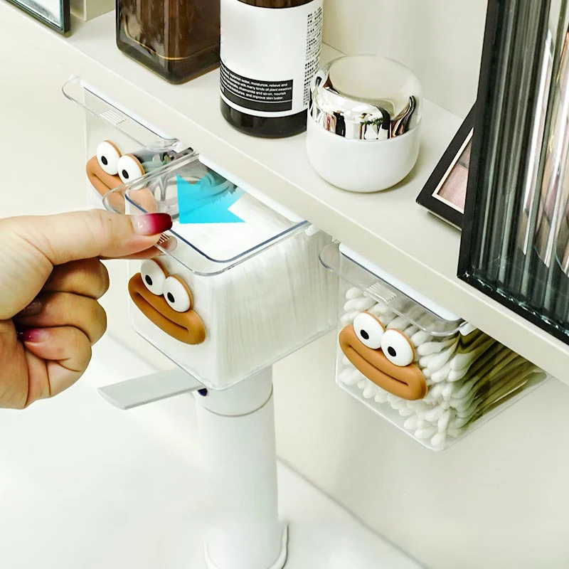 Drawer Style Storage Box Cabinet Transparent Big Mouth Cartoon Cotton Stick Makeup Cotton Bathroom Pull-Out Storage Shelf