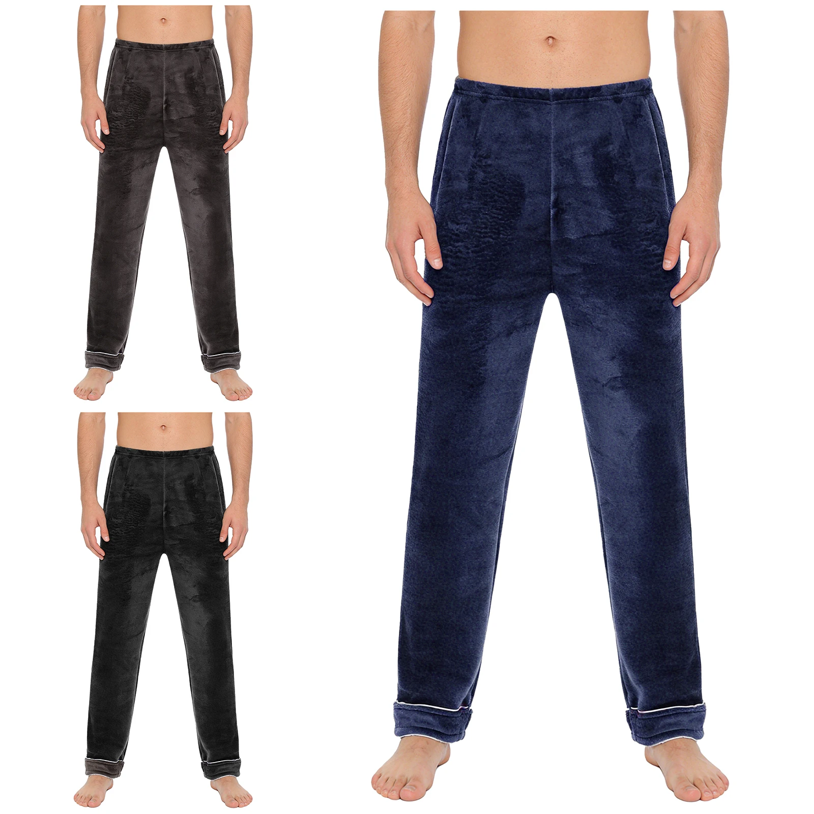 

Casual Men Winter Flannel Pajama Pants Warm Bottoms Elastic Waistband Nightwear Trousers Homewear for Lounging Leisure Time