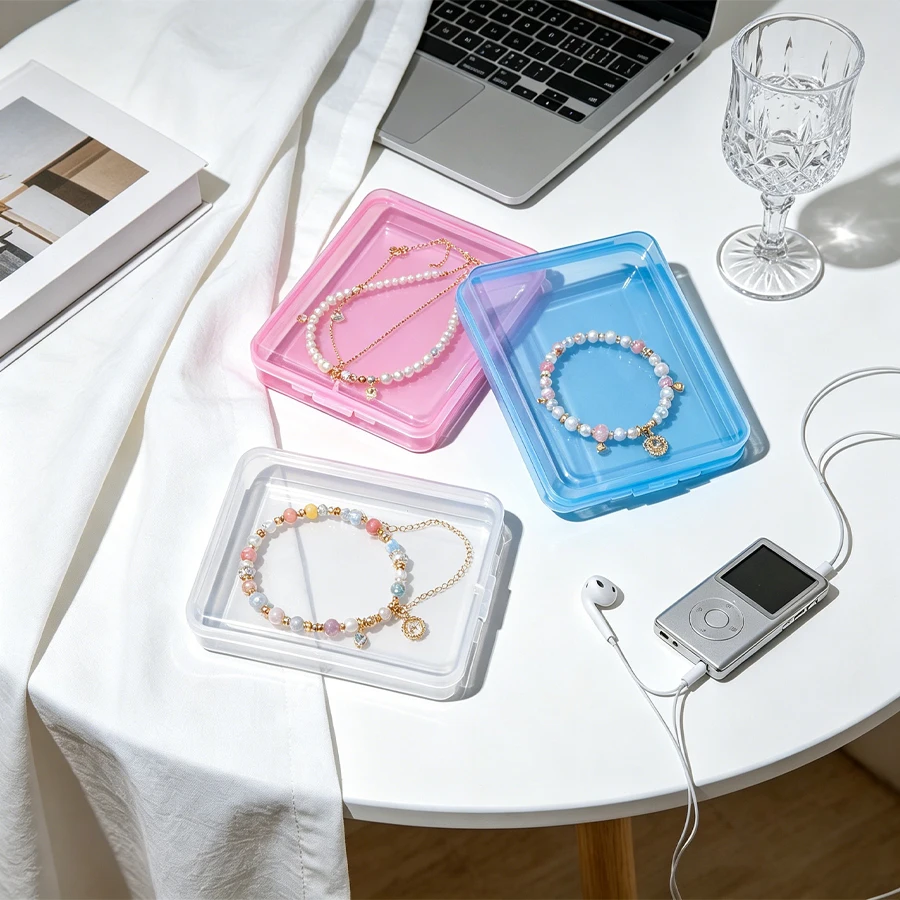 Transparent rectangular jewelry storage box, bracelet and necklace jewelry box, air cushion storage box, travel powder puff box,