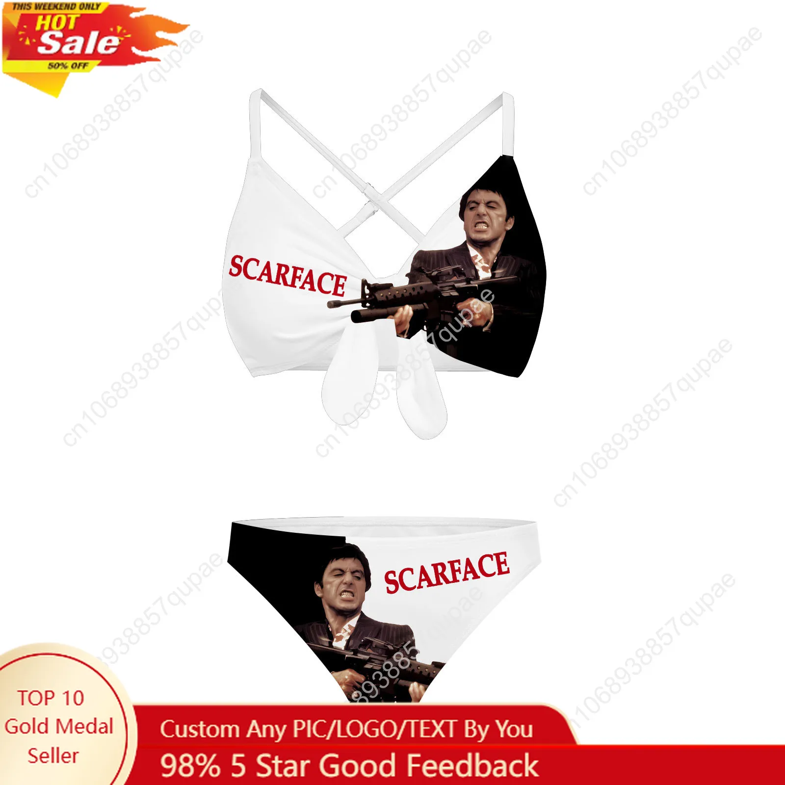 

Scarface Hot Movie Tony Montana Bathing Suits Cross Strap Suspenders Swimsuits Women Bikini Pool Party Beach Swimwear Beachwear