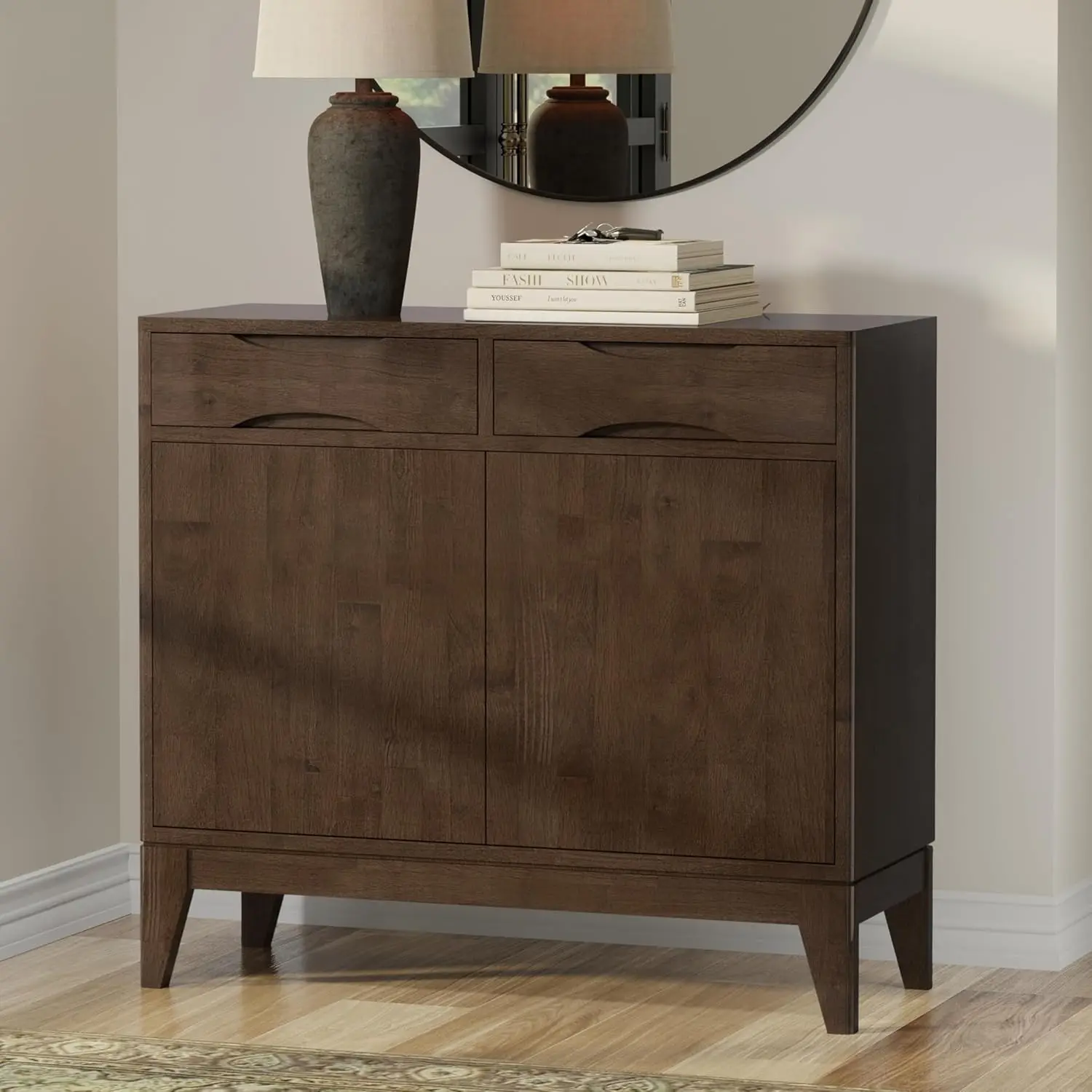 Harper Solid Hardwood 40 inch Wide Mid Century Modern Entryway Storage Cabinet in Walnut Brown for The Living Room, Entryway